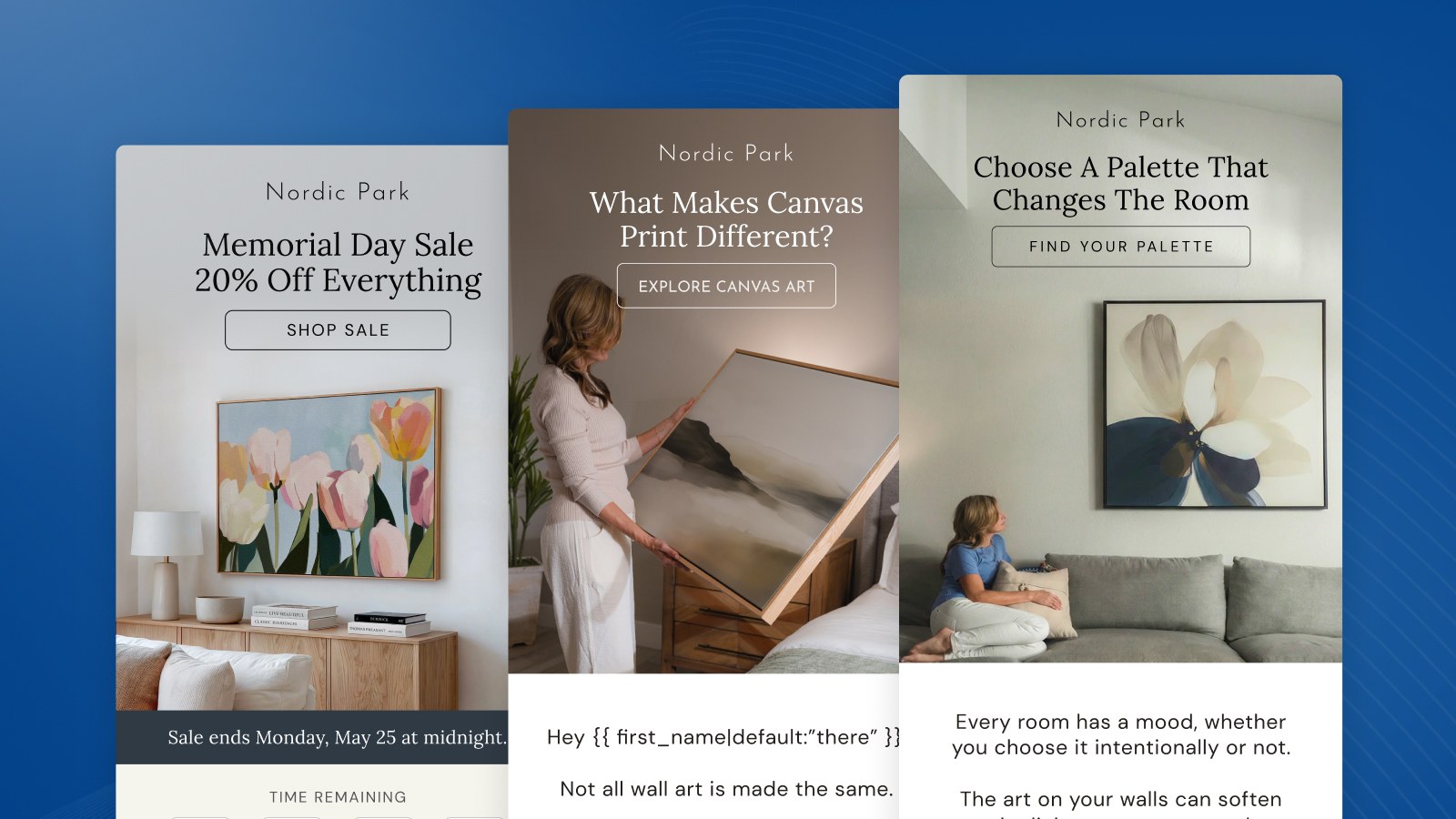 Nordic Park Klaviyo email design featuring framed wall art prints and a shop the collection call to action