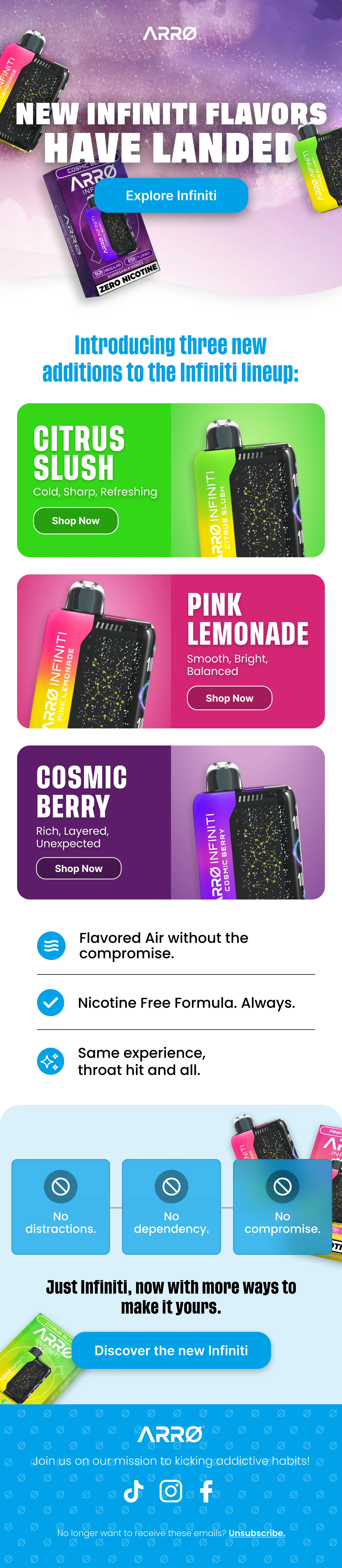 ARRO Infiniti flavor launch campaign newsletter / campaign email template design by In-box