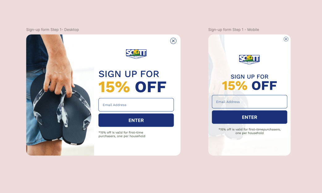 Scott Hawaii email sign-up pop-up offering 15% off, designed by In-box